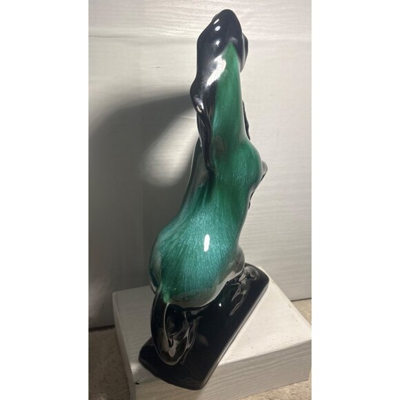 Blue Mountain Pottery Rearing Horse Large 14" Tall Green Drip Glaze MCM READ - Picture 3 of 14